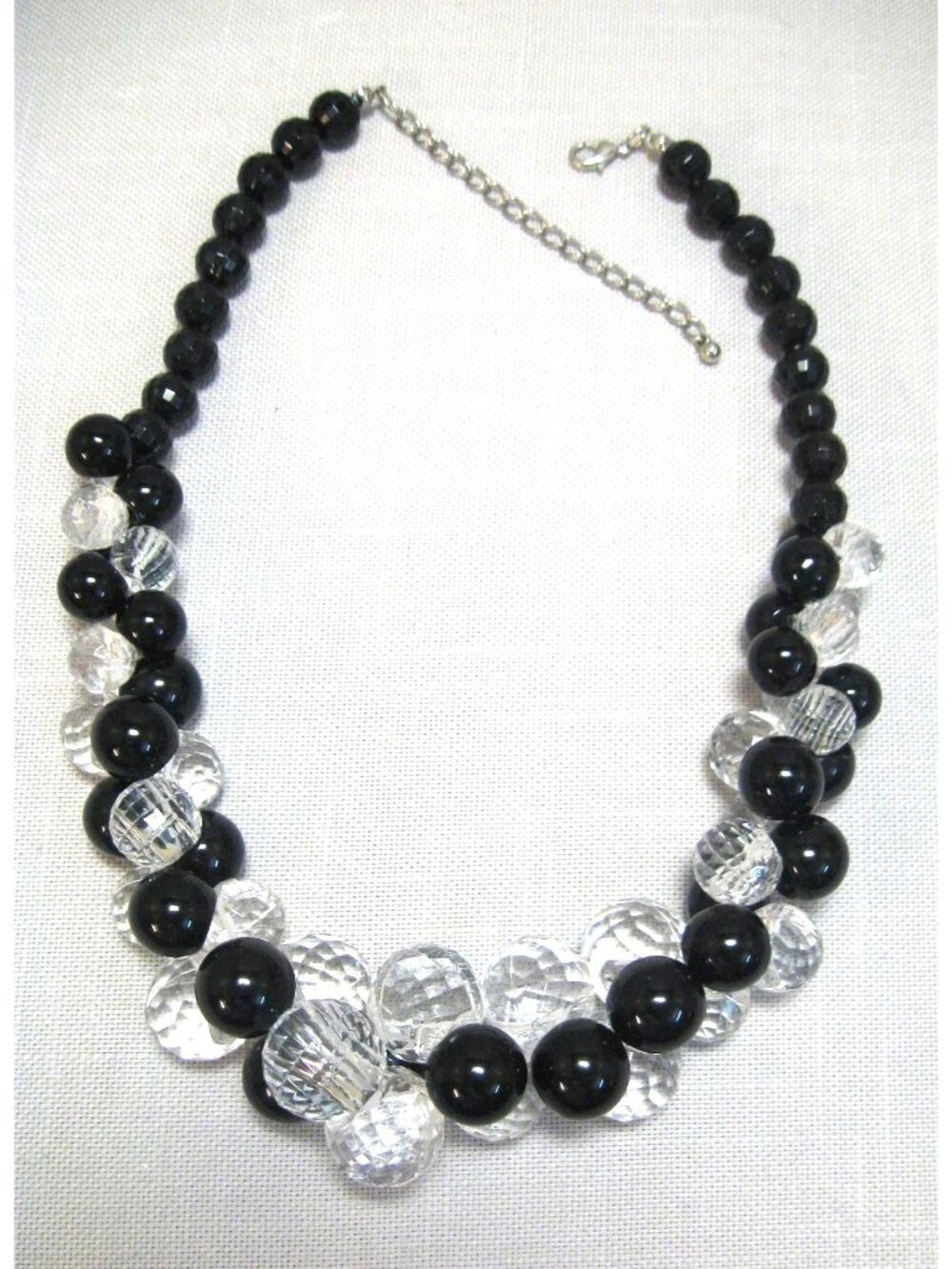 Black & Clear Beaded Statement Necklace With Adjustable Chain For Women